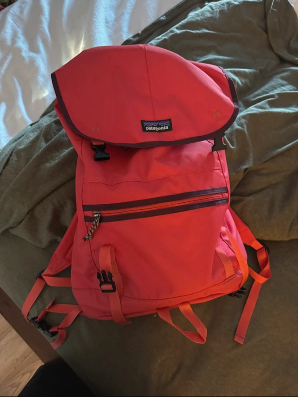 Patagonia Red Top-Load Daypack Backpack with Zip Front Pocket